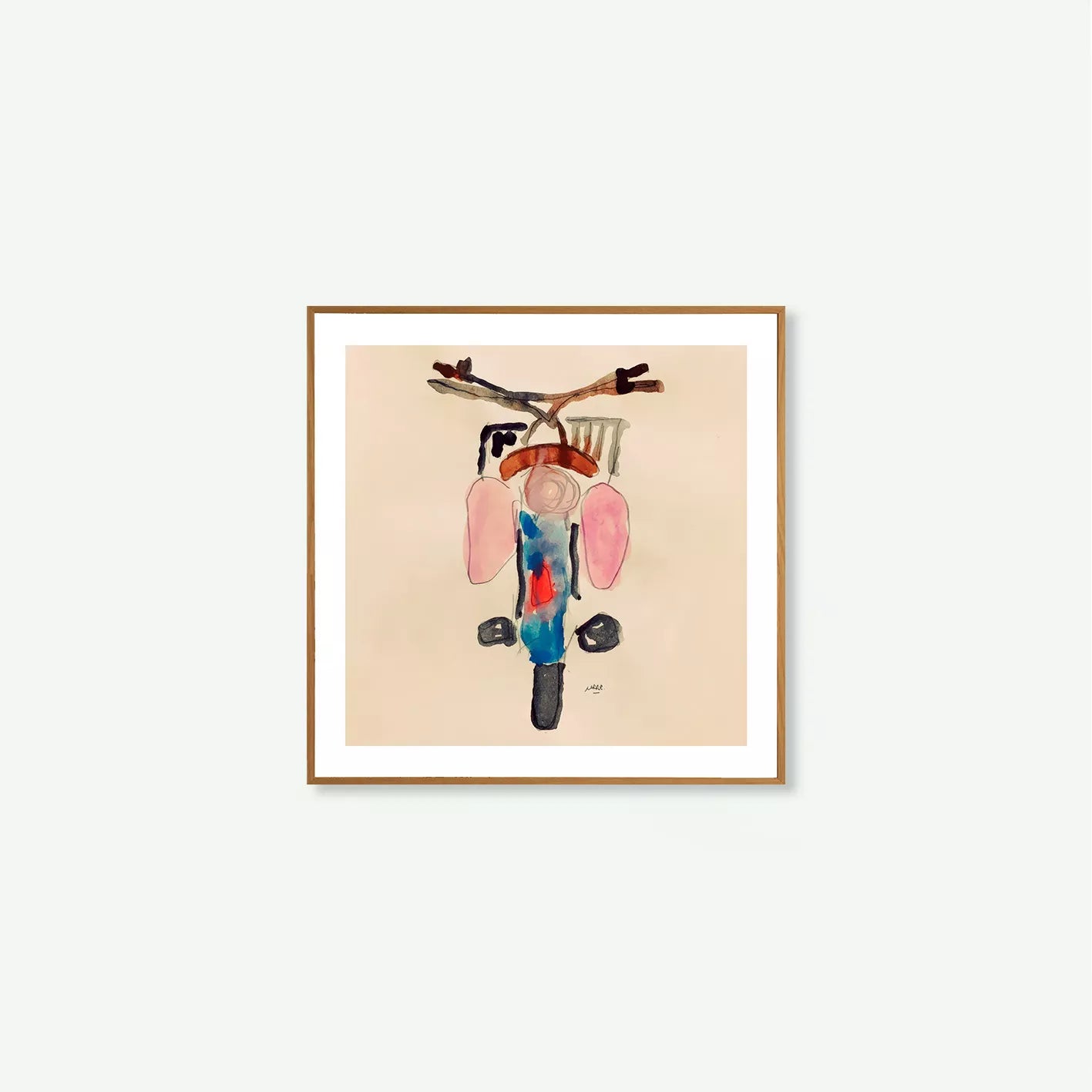 “Lámina de bicicleta en acuarela, ilustración artística de estilo mediterráneo con trazo fluido y minimalista.”