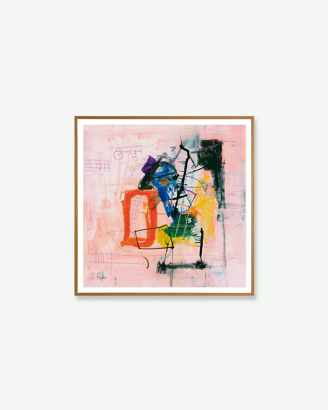 Poster abstracto dibujado con colores pasteles.