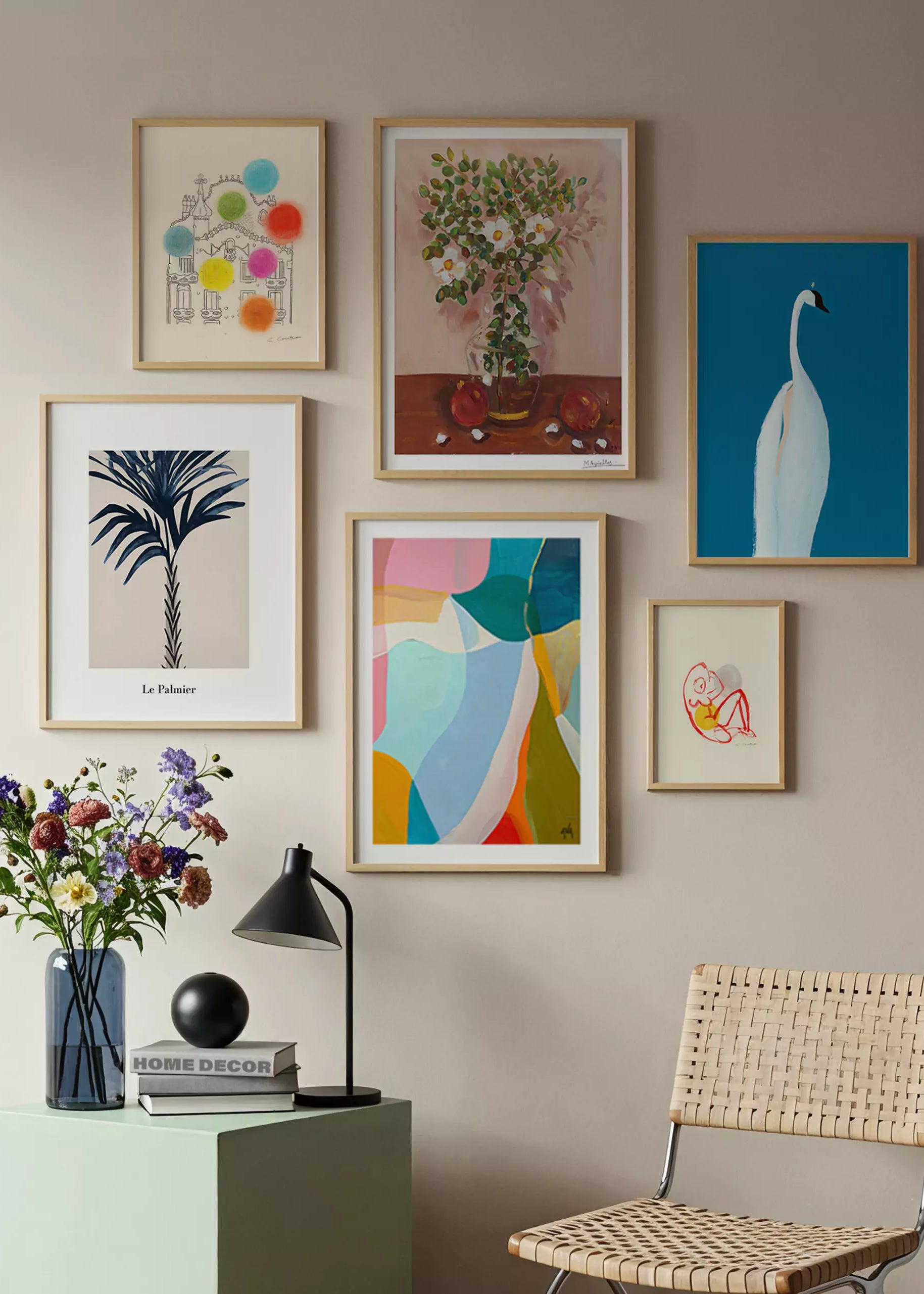 Pared de póster decorativo de estilo contemporáneo minimalista para salón o dormitorio.