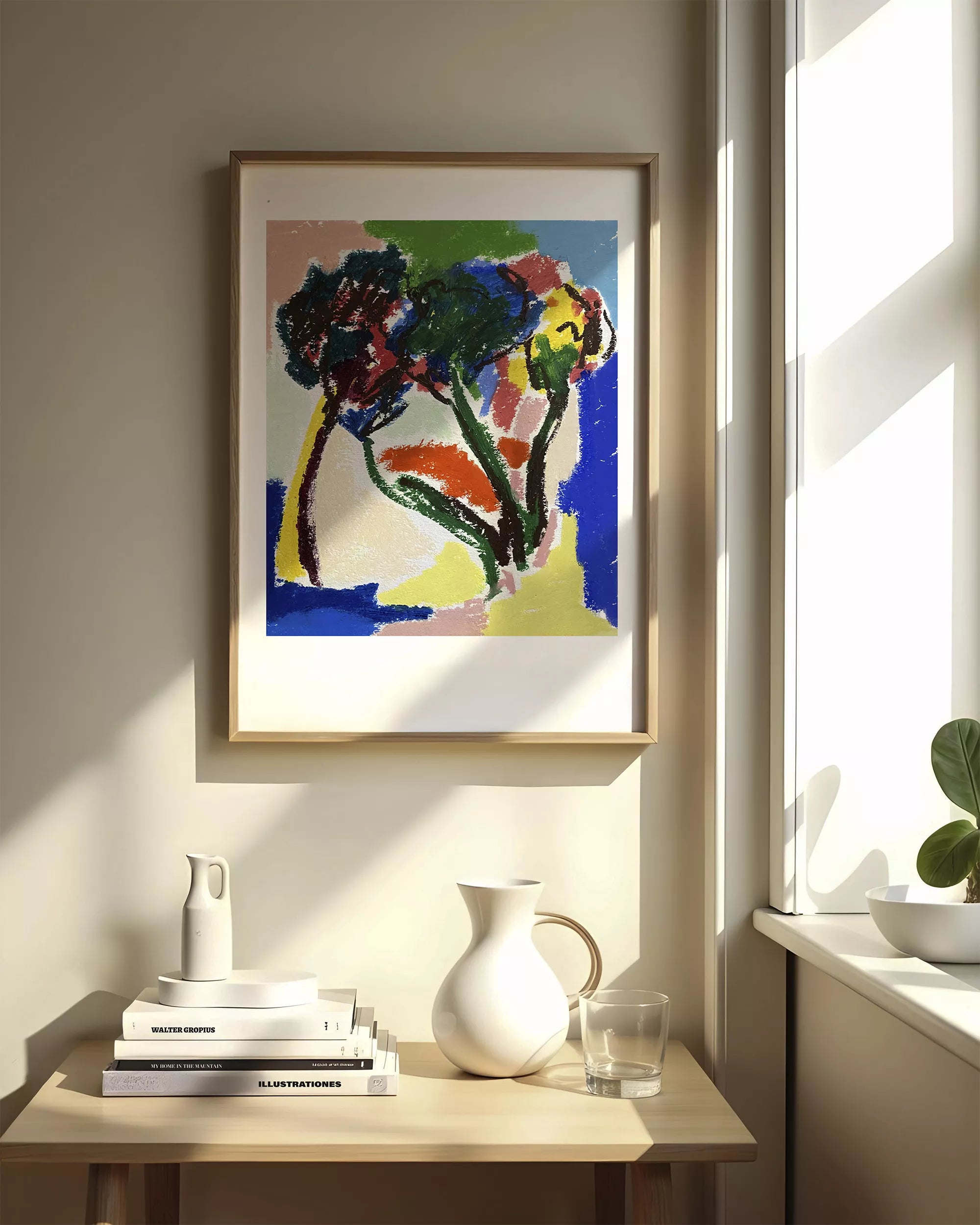 Paisaje moderno con árboles en arte semiabstracto, lámina decorativa de Emeline Zeller