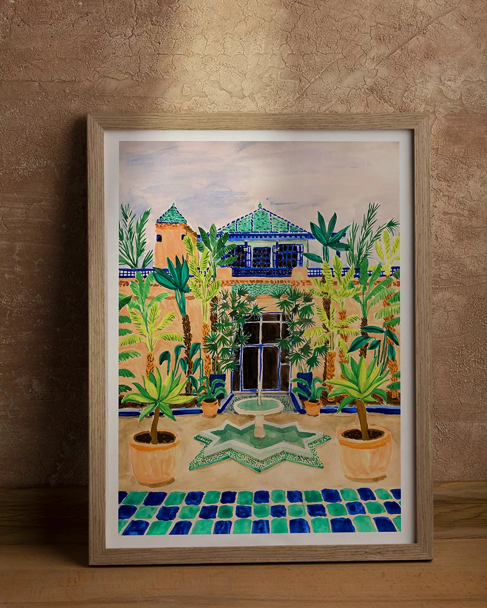 Detalle de impresión giclée del póster Jardín Majorelle con matices sutiles y colores vibrantes