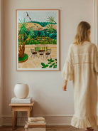 Póster mediterráneo Tramuntana Terrace con terraza entre montañas y luz cálida