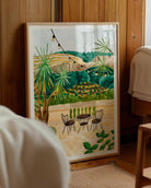 Póster mediterráneo Tramuntana Terrace con terraza entre montañas y luz cálida