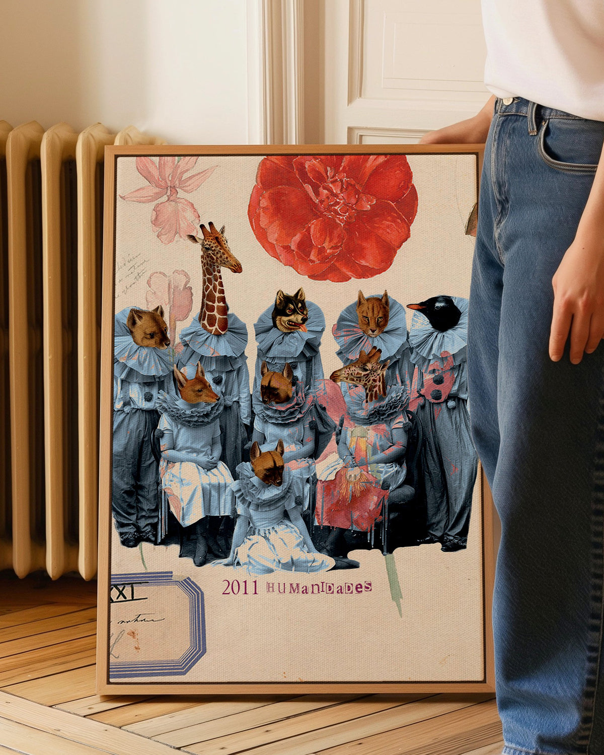 Obra artística Humanidades de Martina Mezzetti con figuras humanas y animales, disponible en Gallery Canvas.