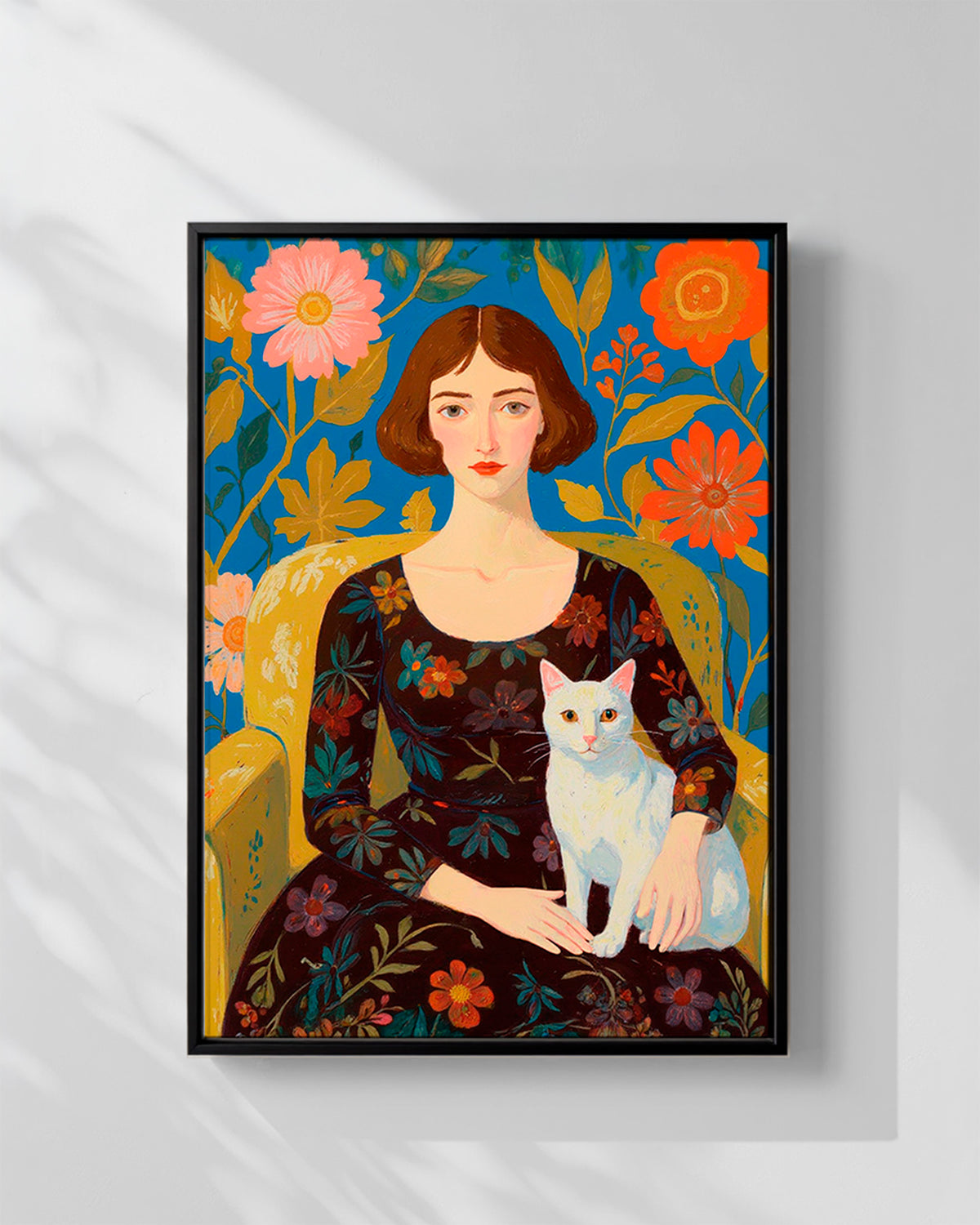 Canvas gallery: Una señora con un gato blanco sentado en una silla