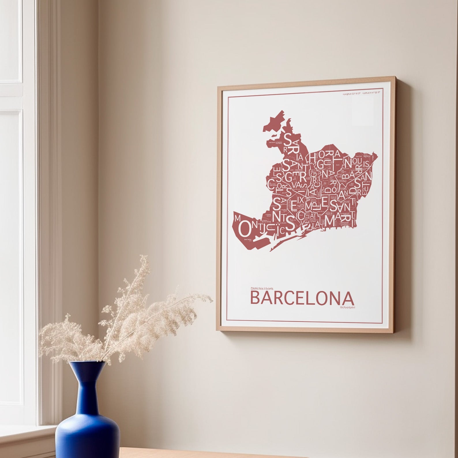 Mapa Barcelona póster moderno color teja